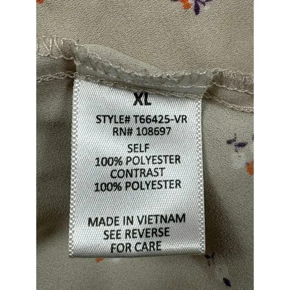 Daisy May Women's XL Beige Floral Puff Sleeve Blouse Tie Neck - Picture 4 of 7